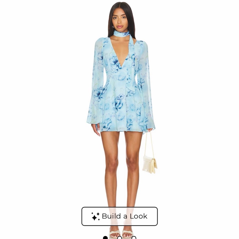 GUIZIO Issy Mini Wrap Around Dress in Ambrosia Print Angel Blue | Small